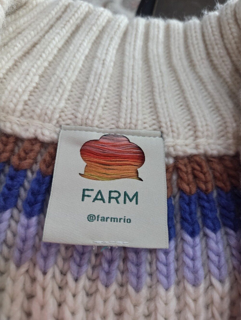 Farm Rio Bold Stitch Cream Multi-Striped V-Neck Button Cardigan Sweater Sz.M - Picture 5 of 12
